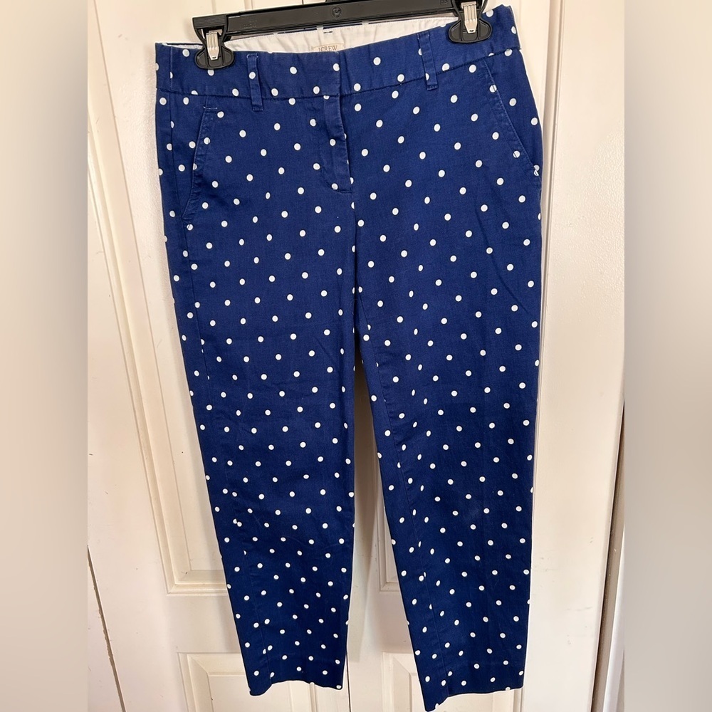J CREW BLUE POLKA DOT CAPRIS NAVY & WHITE COTTON & SPANDEX SZ 2